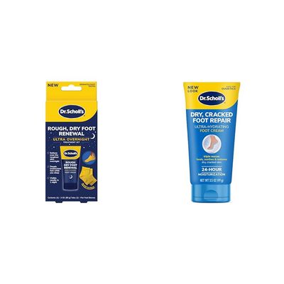 Dr. Scholl's Rough, Dry Foot Renewal Ultra Overnight Treatment with 3oz Foot Cream, Heel Sleeve Socks Dry, Cracked Foot Repair Ultra-Hydrating 3.5oz Foot Cream