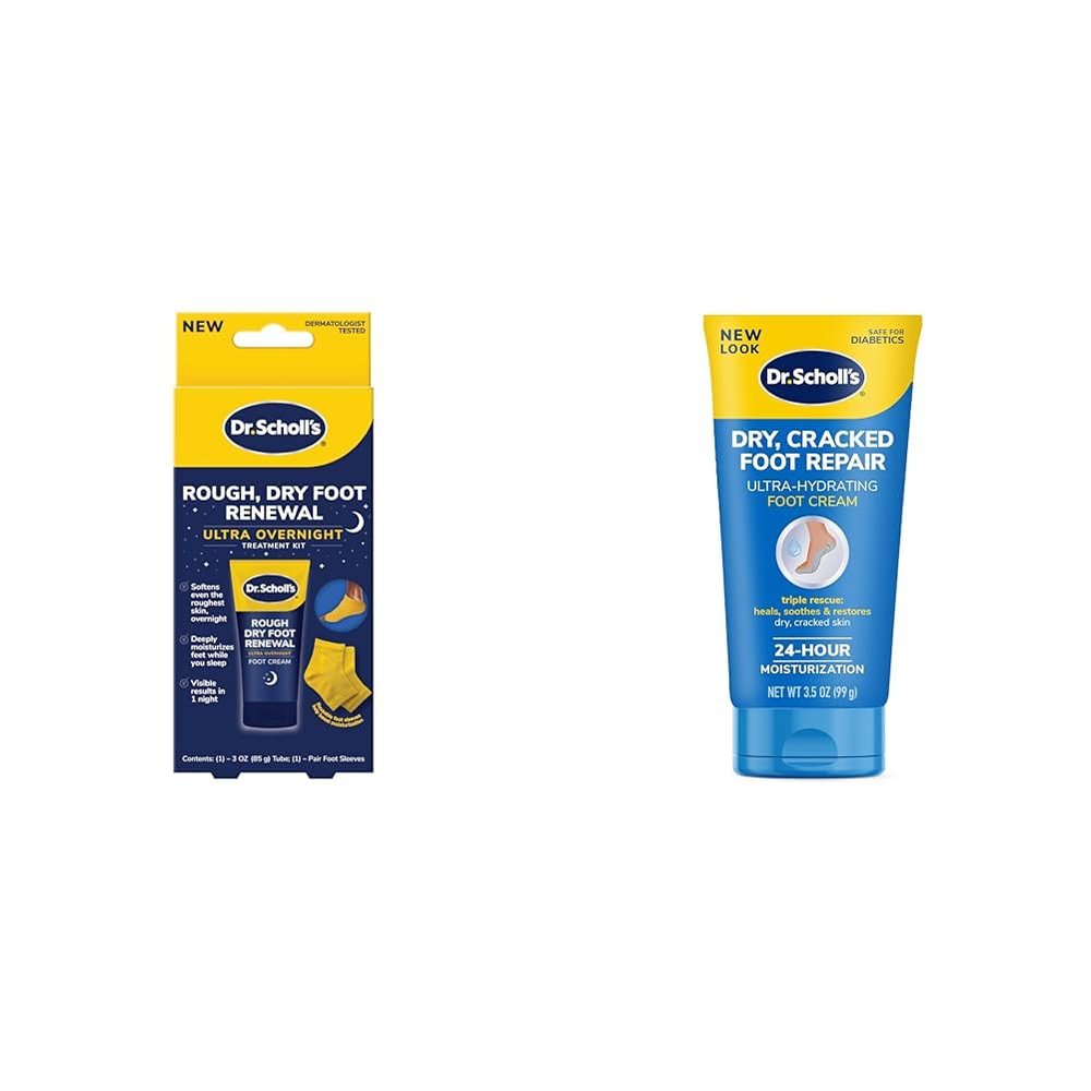 Dr. Scholl's Rough, Dry Foot Renewal Ultra Overnight Treatment with 3oz Foot Cream, Heel Sleeve Socks Dry, Cracked Foot Repair Ultra-Hydrating 3.5oz Foot Cream