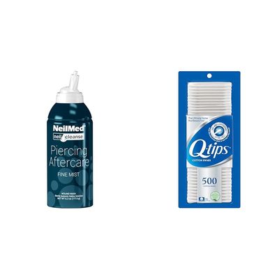 NeilMed NeilCleanse Piercing Aftercare Fine Mist 6.3 Fluid Ounce Bundle with Q-Tips Cotton Swabs 500 Count