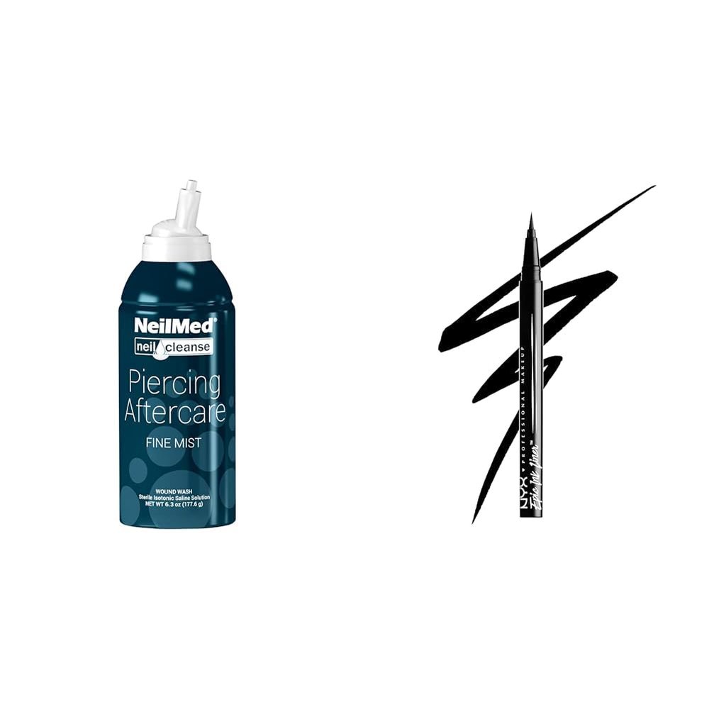 NeilMed Piercing Aftercare Fine Mist 6.3 Fluid Ounces and NYX Epic Ink Eyeliner Black Vegan Waterproof Liquid Pen