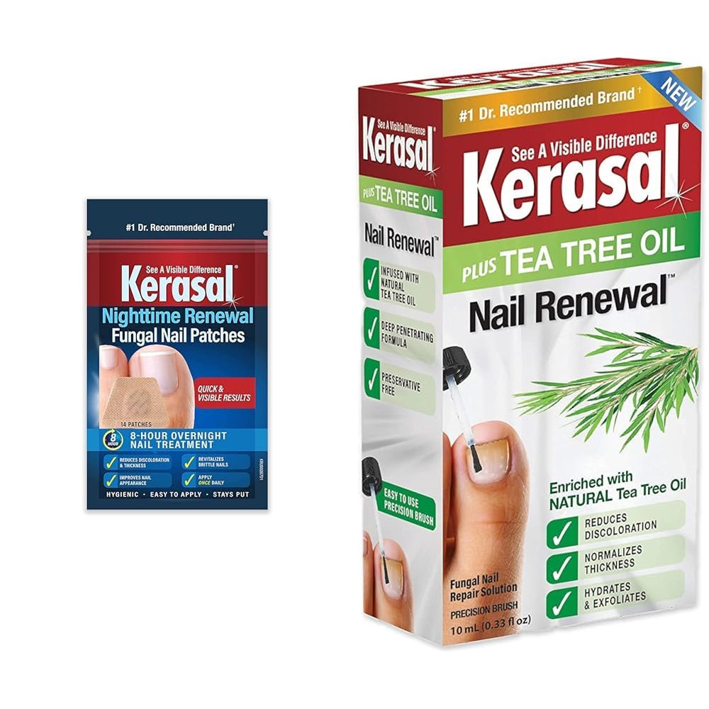 Kerasal Nighttime 14-Patch Nail Repair for Fungus Damage and 0.33oz Nail Renewal Solution with Tea Tree Oil