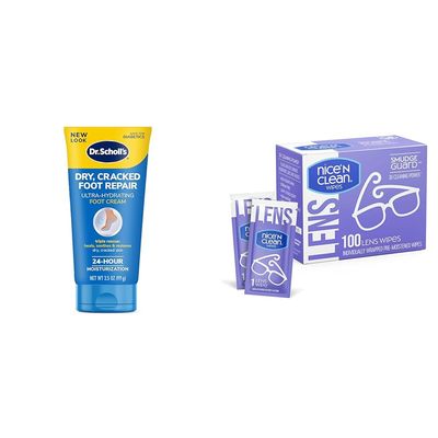 Dr Scholl's Dry Cracked Foot Repair Cream 3.5oz & Nice 'n Clean SmudgeGuard Lens Wipes 100 Count