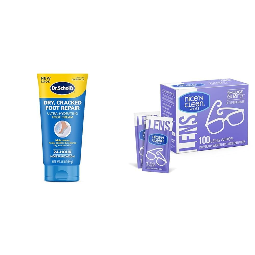 Dr Scholl's Dry Cracked Foot Repair Cream 3.5oz & Nice 'n Clean SmudgeGuard Lens Wipes 100 Count