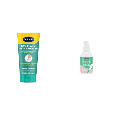 Dr Scholl's Dry Skin Remover Foot Lotion & Freeman Coconut Aloe Instant Peeling Foot Spray Bundle - Exfoliate & Moisturize Rough, Dry, Cracked Feet - 3.5 oz & 4 fl oz