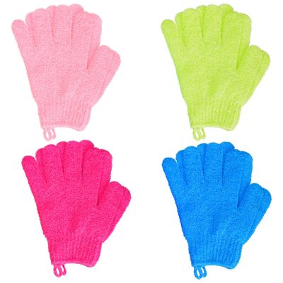 4 Pairs Bath Exfoliating Gloves Scrub, Double Sided Bath Mitts Scrubs for Shower, Exfoliating Shower Mitt Body Scrubber Glove, Bathing Accessories for Bath, Spa (Rose, Glass Green, Pink, Blue)
