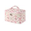 RSRSLEII Large Quilted Makeup Bag for Women and Girls, Cute Coquette Floral Cotton Cosmetic Bag, Aesthetic Travel Organized Toiletry Bags (01Pink Bows) view 1