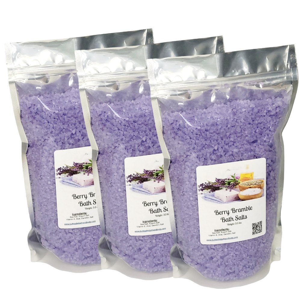 Bath Salts | (3) 4lb Bags (192 oz.) | Berry Bramble Scent | Epsom Salt | Sea Salt | Bathing | Body Care | Beauty | Relaxation | Spa | Pedicure | Manicure