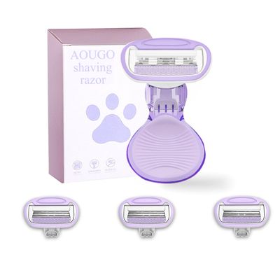 AOUGO Travel Essential Razor for Women, Purple 4 blade razor 3 refill Safety Mini Razor, Easy Replacement Lightweight & Compact (purple)