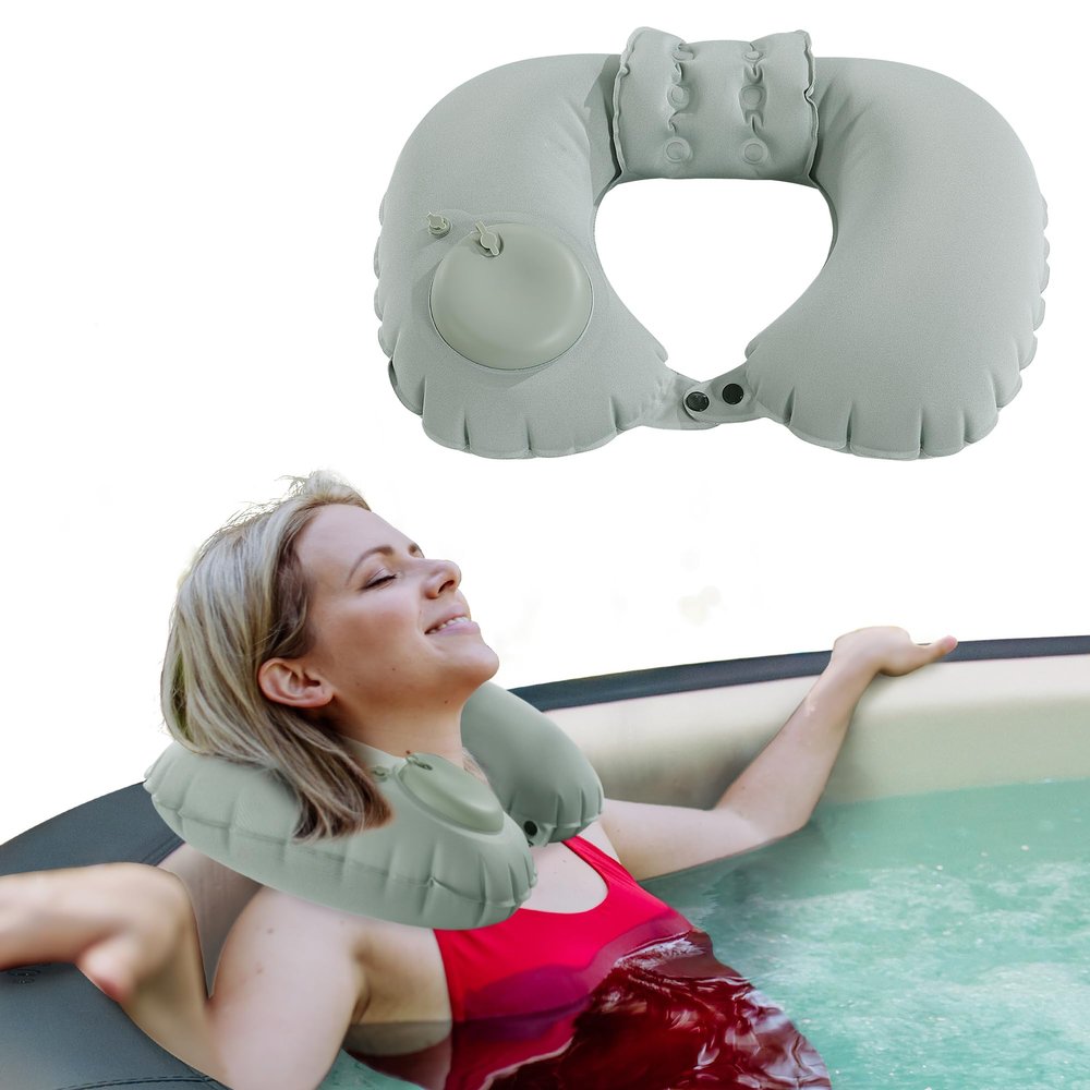 MABOZOO U-Shaped Hot Bathtub Pillow,Inflatable Spa Pillows for Hot Tub with Adjustable Button for Shower, Neck Support Headrest & Leg Pillow for Relaxation Spa Soak in Bathtub