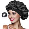 Satin Silk Bonnet for Sleeping Women Double Layer Satin Bonnet with Tie Band Hair Bonnet Natural Curly Hair Night Sleep Cap (Black) view 1
