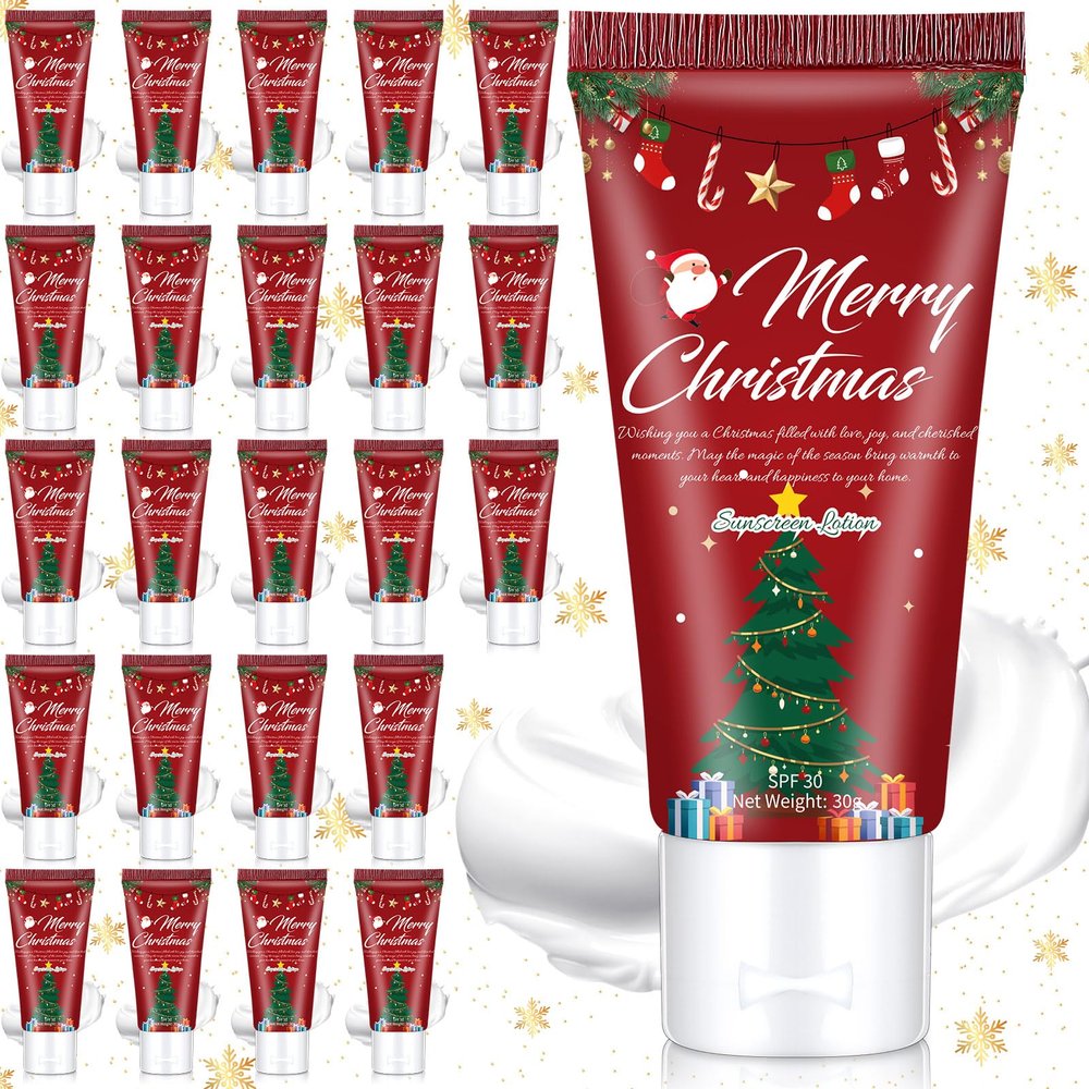 Dansib 24 Pcs Mini Sunscreen Bulk for Christmas Party SPF 30 Water Resistant Sunscreen Lotion Bulk 1oz Travel Size for Thank You Gifts Christmas Party Supplies