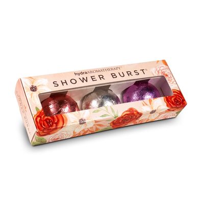 Garden of Love Shower Burst Trio Gift Set with Sachet- Shower Steamers Aromatherapy fizzing Bombs with Essential Oils Lavender LItsea Tablets Made USA Great Alternative to Bath Bombs for Women Men