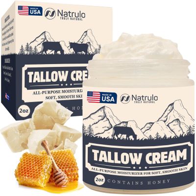 Beef Tallow Cream All Natural Grass Fed Beef Tallow and Honey All Purpose Balm Moisturizing Face and Body Lotion for Eczema, Cracked, Dry, Itchy, Irritated Skin Skin Repair Skincare Made in USA