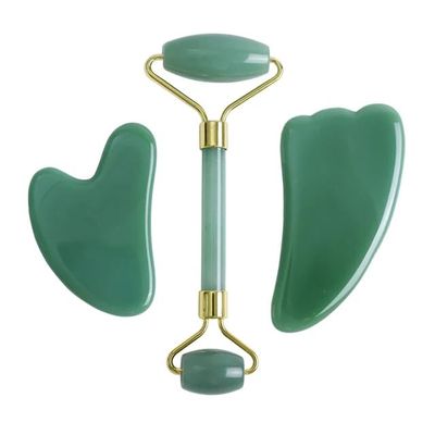 DNSBOND Face Roller Gua Sha Gouache Scraper Natural Amethyst Rose Jade Stones Roller and Guasha Set Facial Lift Skin Care Tools, Type 3