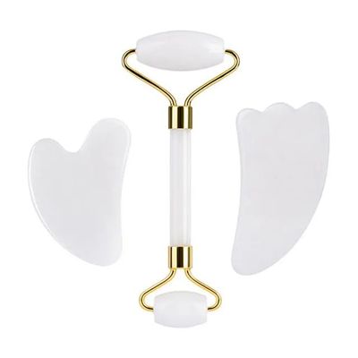 DNSBOND Face Roller Gua Sha Gouache Scraper Natural Amethyst Rose Jade Stones Roller and Guasha Set Facial Lift Skin Care Tools, Type 5