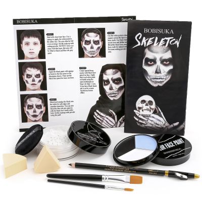 Halloween Skeleton Makeup, Complete Skull Makeup Kit Face Paint SFX Character Set, Professional Skeleton Make Up Kit for Costume Art Cosplay Dress-Up Party for Kids & Adults