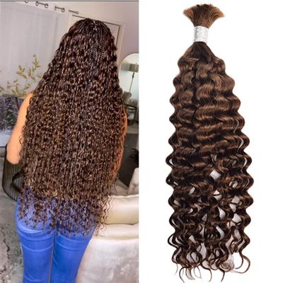 Human Braiding Hair Water Wave Bulk Human Hair for Braiding 100g No Weft #4 Medium Brown 20inch Wet and Wavy Curly Micro Human Braiding Hair for Boho Braids Bulk