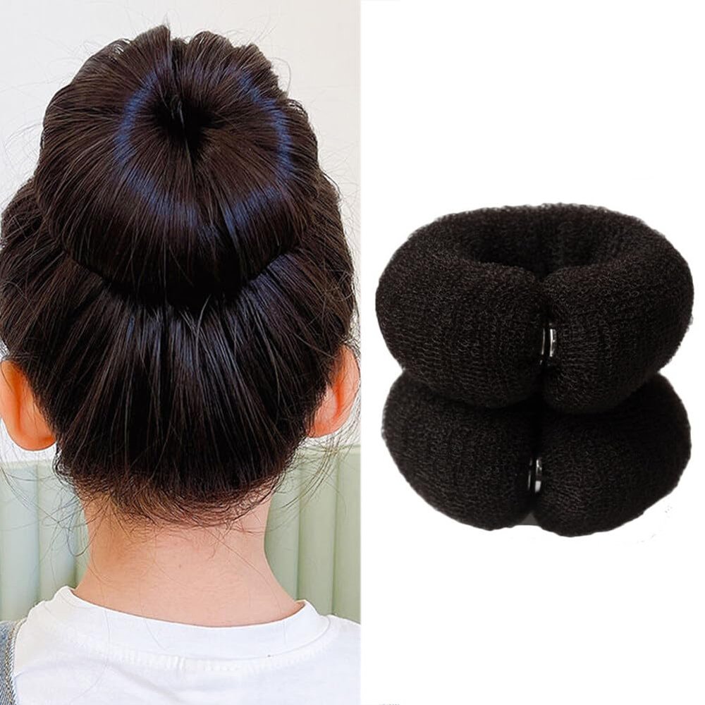 2PCS 20cm Donut Ring Style Bun Maker - DIY Hair Foam Ring Shaper Snap Roll Bun Tool for Women(Black)