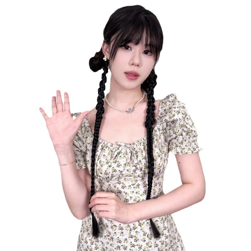 2PS Long Ponytail for Woman Boxing Braids Dreadlocks 60cm/24inch Synthetic Hair Extension (Black)