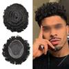 Afro Curl Toupee for Black Men Human Hair Swiss Lace Hair Units for Black Men Hair System Bleached Knot Natural Hairline African American Hairpiece 16MM Afro Wave#1B Off Black 8x10 view 1