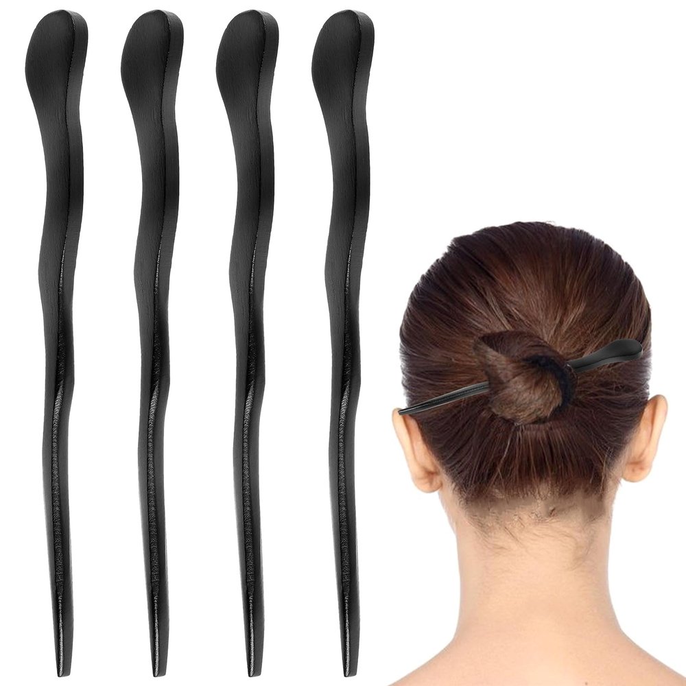 4 PCS Carved Wooden Decorative Hair Accessories - Elegant Bamboo-Shaped Bun Pins, Chopsticks, and Clips for Women