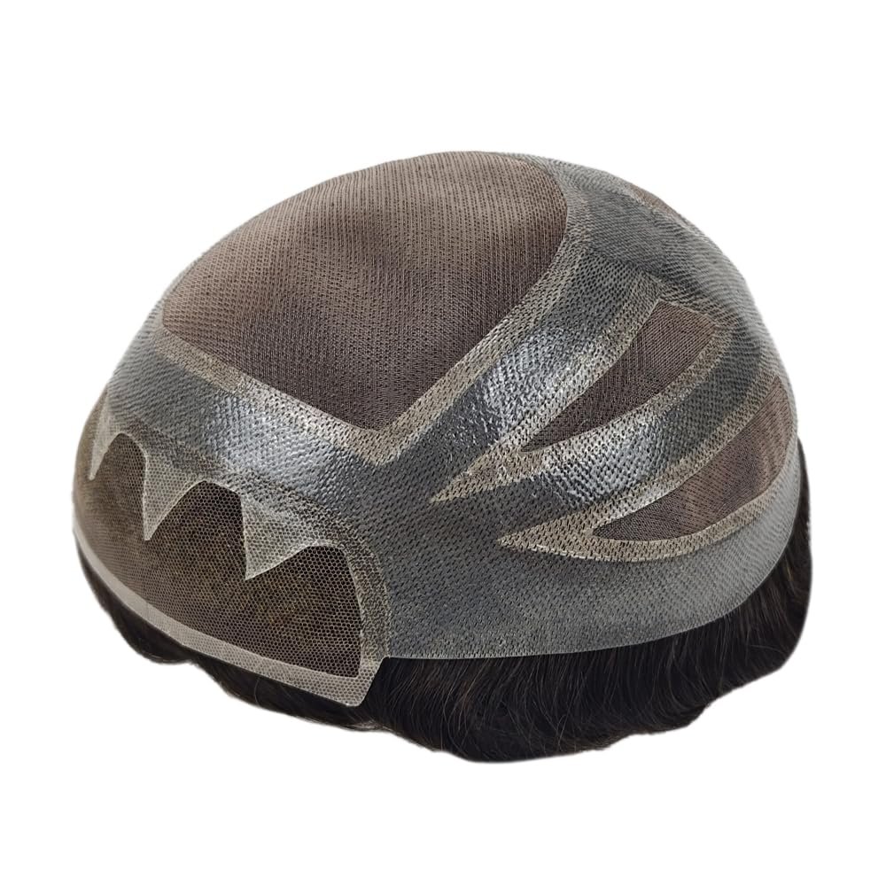 Toupee For Men Hair System French Lace Men Toupee European Human Hairpiece Finemono Hair Replacement For Men (#210 2# DARKEST BROWN WITH 10% SYNTHETIC GREY, 8x10''-120% Medium Light to Medium Density)