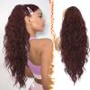 BARSDAR Drawstring Ponytail Extension - 26 Inch Long Curly Wavy Burgundy Ponytail Hair Extensions for Women - Drawstring Synthetic Clip in Ponytail Hairpieces Fake Pony Tail - Dark Burgundy view 1