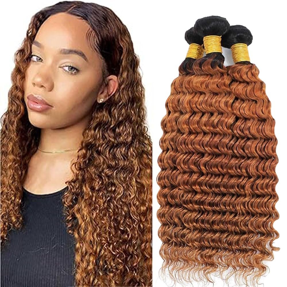 Ombre Brown Human Hair Bundles 24 26 28 Inch Deep Wave T1B/30 Bundles Human Hair Brown11A Brazilian Virgin Quick Weave Hair for Black Women