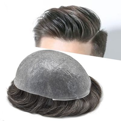 Healthlif Toupee For Men Men's Toupee 100% Virgin Human Hair Piece Ultra Thin Skin Men Hair System 0.06MM Hair System Replacement For Men8 x10-80% Light density#230#2 DARKEST BROWN+30% GREY