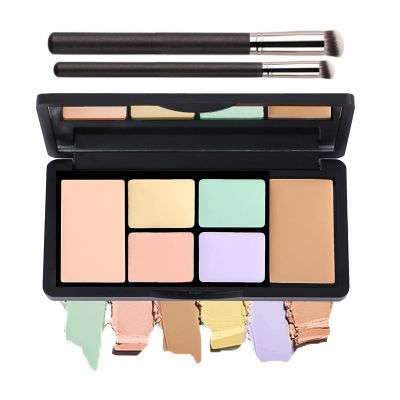TIRDET 6 Colors Correcting Concealer Palette, 6 In 1 Contour Palette with 2 Packs Brush, Makeup Palette Contouring Foundation Color Corrector Palette, Color Corrector for Dark Circles, Blemish, Acne