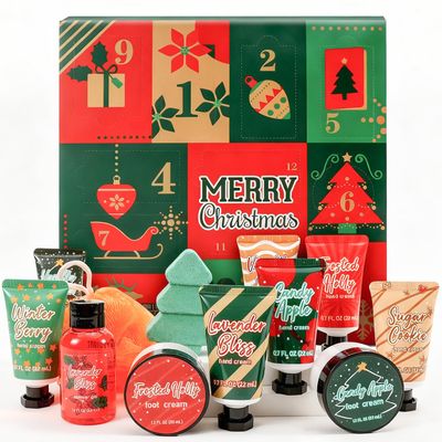 BODY & EARTH # LOVE Advent Calendar 2025 Womens Christams Gifts, Advent Beauty Calendar for Teen Girls 12 Days Countdown Calendar Hand Cream Gifts Spa Bath Sets with Body Lotion, Santa Keychain,Green