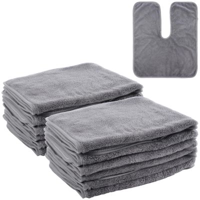 DIMEGON 12 PCS U-Shaped Facial Towels, Split Design, Soft Esthetician Towel, Coral Fleece Face Cloth for Beauty Salons, Skin Care, SPA Centers, Gray