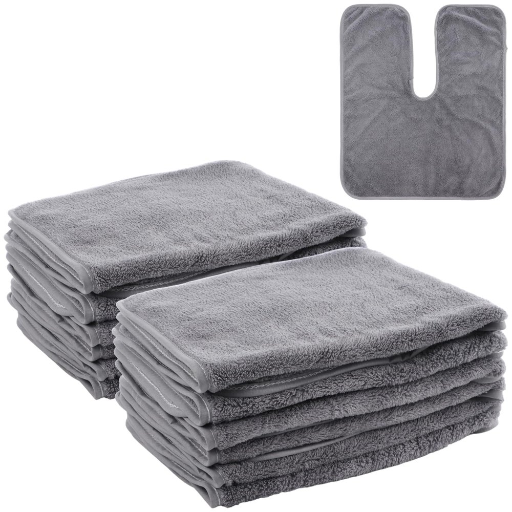 DIMEGON 12 PCS U-Shaped Facial Towels, Split Design, Soft Esthetician Towel, Coral Fleece Face Cloth for Beauty Salons, Skin Care, SPA Centers, Gray