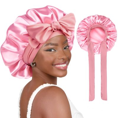 Yanibest Adjustable Satin Bonnet for Sleeping, Double Layer Silk Hair Bonnet with Tie Band for Unisex Women Men Curly Natural