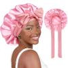 Yanibest Adjustable Satin Bonnet for Sleeping, Double Layer Silk Hair Bonnet with Tie Band for Unisex Women Men Curly Natural view 1
