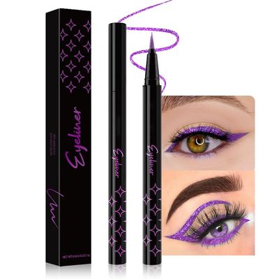 evpct 1Pcs Voilet Purple Glitter Glittering Diamond Shimmer Liquid Eyeliner Eye Makeup Pencil Set, Sparkle Shimmer Colored Eyeliner Pen Waterproof Smudge Proof Long Lasting High Pigmented 05#