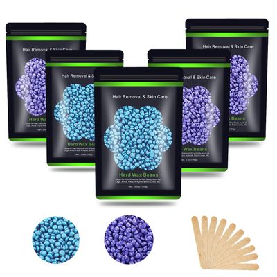 Auperwel Wax Beads for Hair Removal 1.1 lb (17.6 oz), Hard Wax Waxing Beads Kit for Sensitive Skin Brazilian, Face, Bikini, Eyebrow, Legs, Painless for Women Men, 5 packs with 10 Sticks