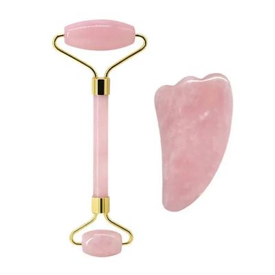 DNSBOND Face Roller Gua Sha Gouache Scraper Natural Amethyst Rose Jade Stones Roller and Guasha Set Facial Lift Skin Care Tools, Type 12