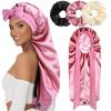 1+3 Long Satin Bonnets with Scrunchies for Women Sleeping, Double Layer Large Braid Bonnet with Tie Band, A view 1
