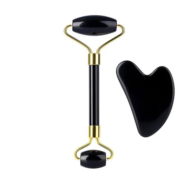 Face Roller Gua Sha Gouache Scraper Natural Amethyst Rose Jade Stones Roller and Guasha Set Facial Lift Skin Care Tools, Type 9