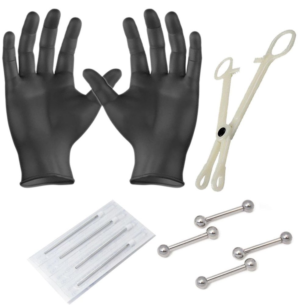 Kruelty Body Jewelry Surgical Steel Nipple Piercing Kit 14 & 16 Gauge Barbell - 10 Pieces