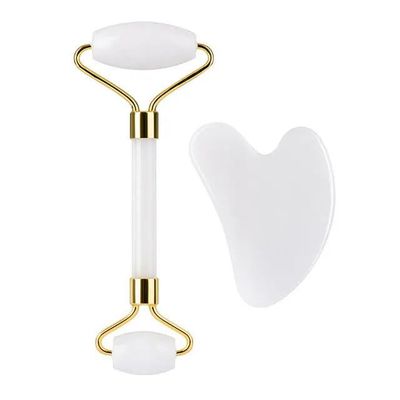 DNSBOND Face Roller Gua Sha Gouache Scraper Natural Amethyst Rose Jade Stones Roller and Guasha Set Facial Lift Skin Care Tools, Type 8