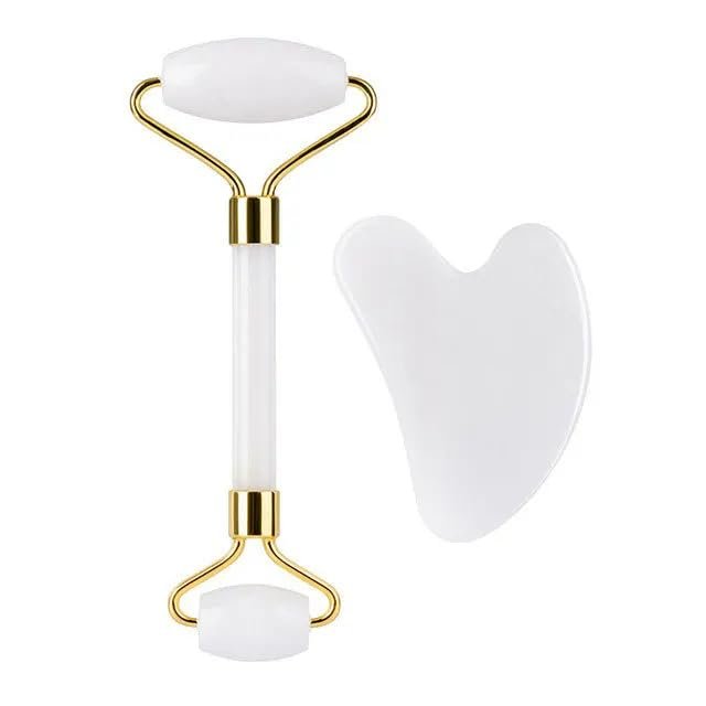 DNSBOND Face Roller Gua Sha Gouache Scraper Natural Amethyst Rose Jade Stones Roller and Guasha Set Facial Lift Skin Care Tools, Type 8