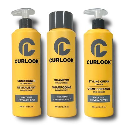 Curlook Kinky-Coily Hair Package | Shampoo, Conditioner & Leave-In Styling Cream Set | Sulfate-Free, Silicone-Free | 400ml (13.5 oz) Each Bottle | Made in Canada Curly Hair Products | Pack of 3