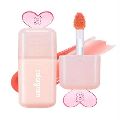 COLORGRAM Juicy Drop Tint 02 Peach Dew | Juicy Lip Gloss, Glowing Lip Stain with Fruity Colors, Buildable & Blendable, Highly Pigmented