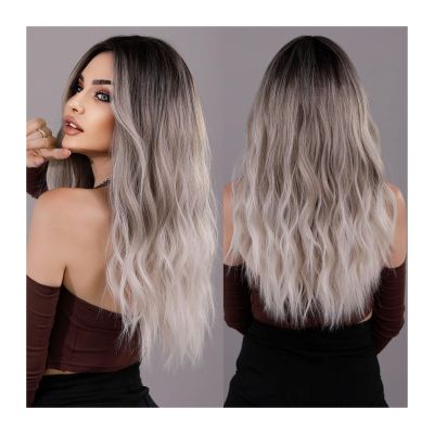YUXING1205 Human Hair Wig Daily Party Synthetic Natural Middle Part Curly Wig Lolita Heat Resistant Ombre Black White Wavy Hair Wig for Women Cosplay Wigs (Color : MW9063-1, Size : Follow us - 2USD)