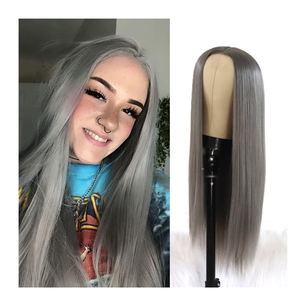 YUXING1205 Human Hair Wig Straight Light Blue Wig with Middle Part High Temperature Fiber for Women Party Show Blue Synthetic Lace Wigs Long Silk Wigs (Color : 4)