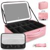 15''X11'' Large Capacity Makeup Bag with LED Mirror, Professional Makeup Case Organizer with 3 Color Light Adjustable Brightness, Travel Make up Cosmetic Case with Detachable Dividers & Shoulder Strap view 1