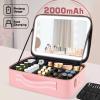 15''X11'' Large Capacity Makeup Bag with LED Mirror, Professional Makeup Case Organizer with 3 Color Light Adjustable Brightness, Travel Make up Cosmetic Case with Detachable Dividers & Shoulder Strap view 3