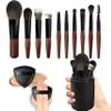 Travel Makeup Brush Set with Case, Mini Makeup Brushes Set for Powder, Foundation, Eyeshadow, Lip, Highlight, Blush & Concealer, 10 Pcs Travel Size Makeup Brushes & 2Pcs Triangle Powder Puff view 1